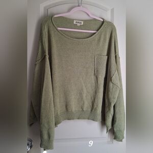 Listicle women's Green Cream Wide Sleeved Dolman L Knit sweater Gyñsy Academia